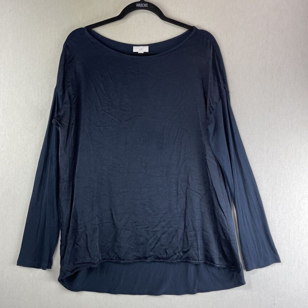 J. Jill Top Blouse Shirt Women Size Medium Solid Navy Blue Long Sleeve Hi-Low